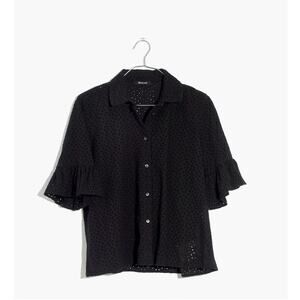 Madewell Eyelet Bell-Sleeve Shirt Black